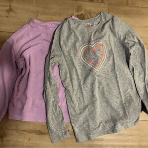Cat & Jack Girls' Gray Heart Graphic Long Sleeve Top with Lilac Pullover